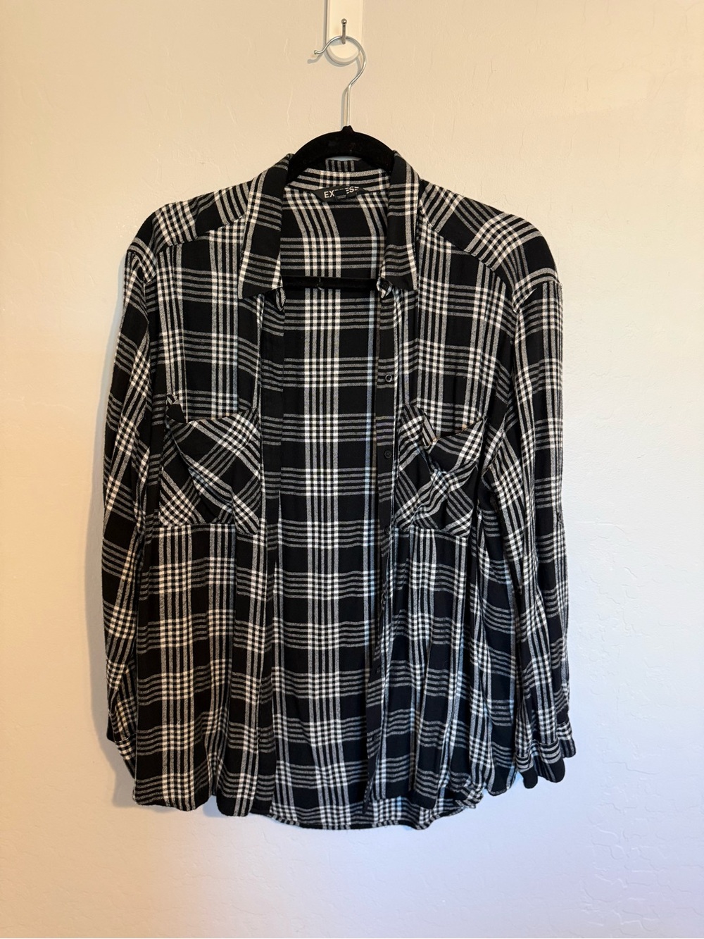 Express Black and White Plaid Button-Front Jacket